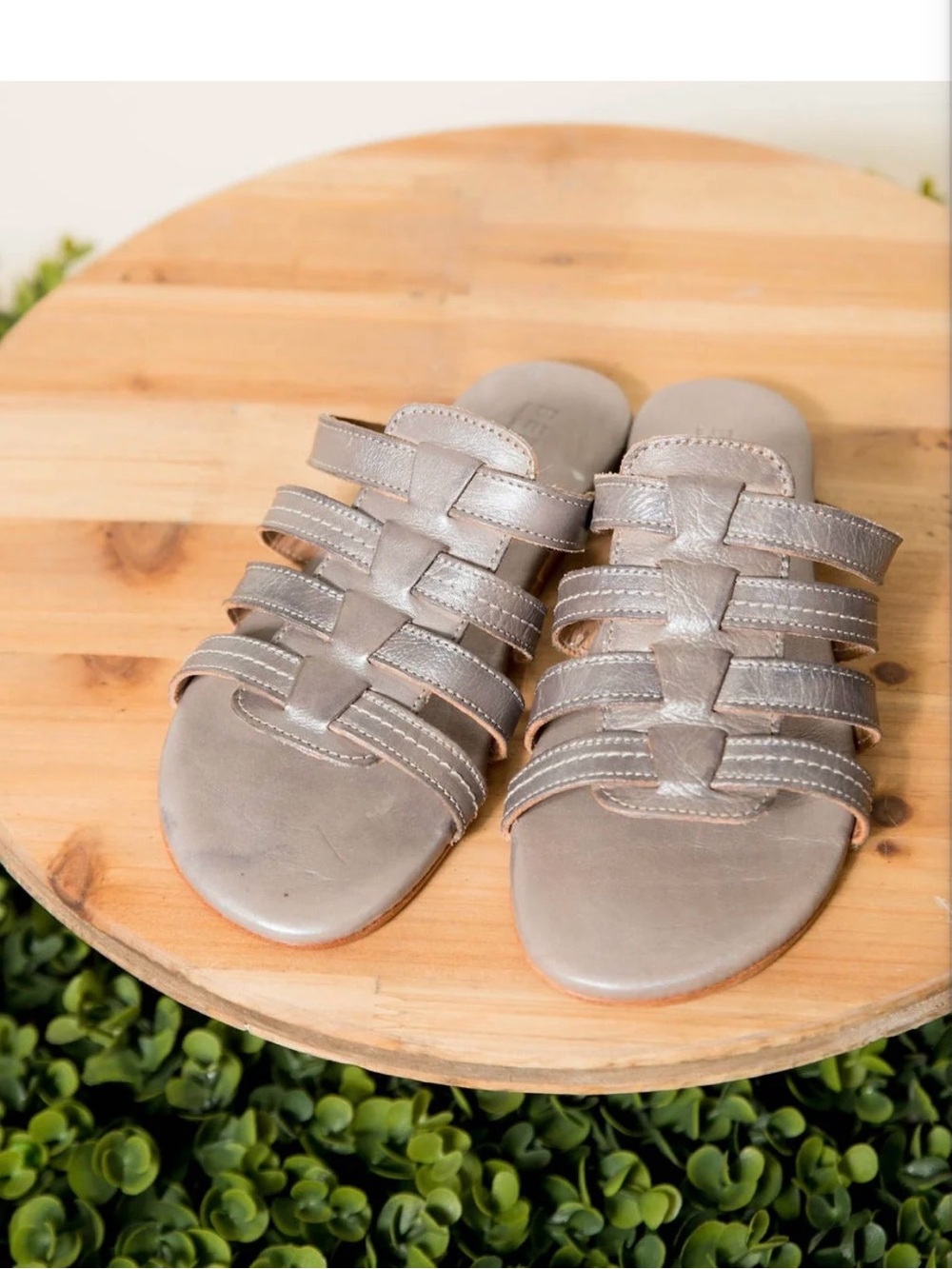 Bed Stu Zira leather slide rustic silver sandals 7